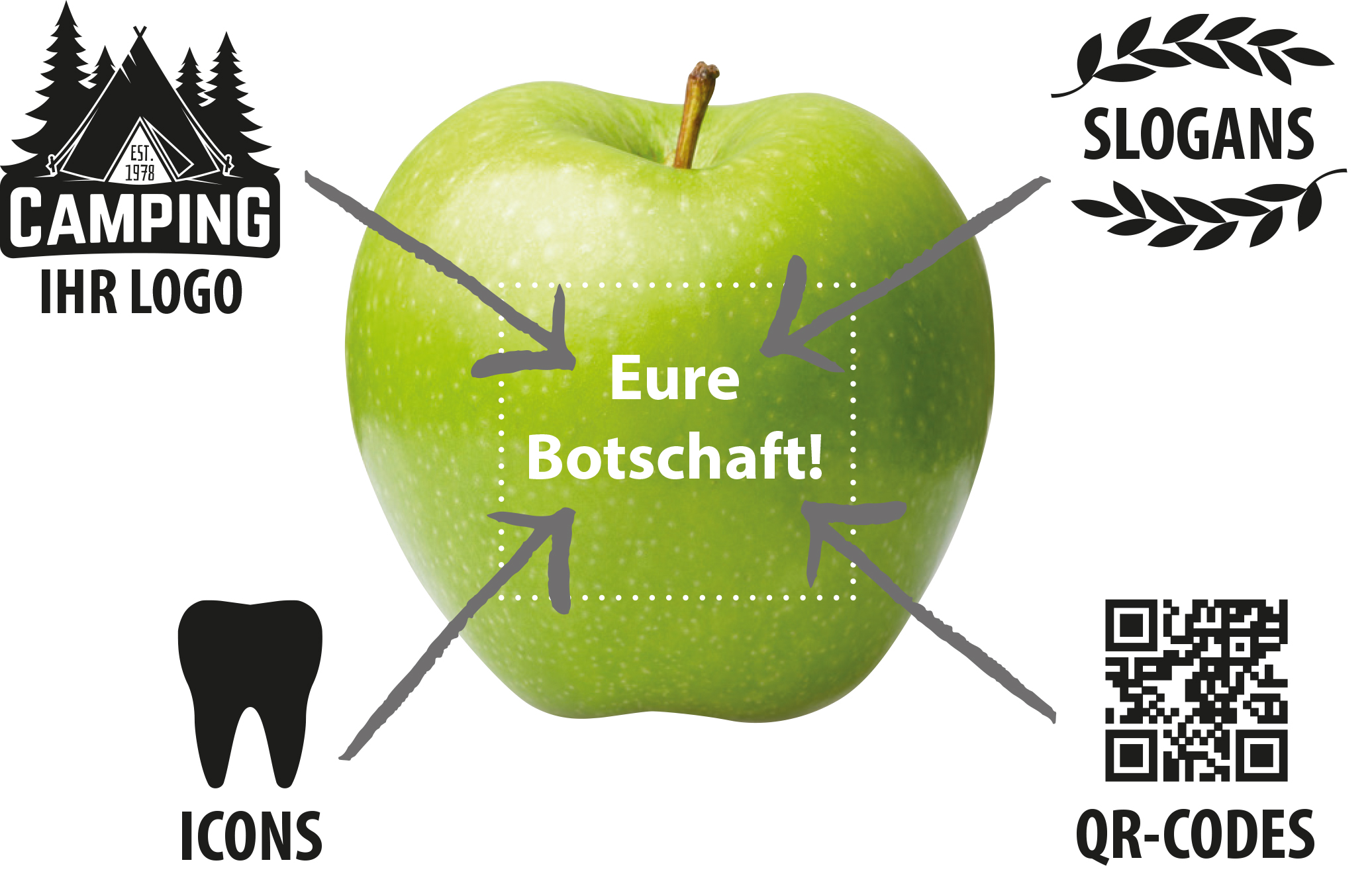 Einzigartiges Verfahren: Obst und Gemüse wird mittels Farbe zum sympathischen Werbeträger