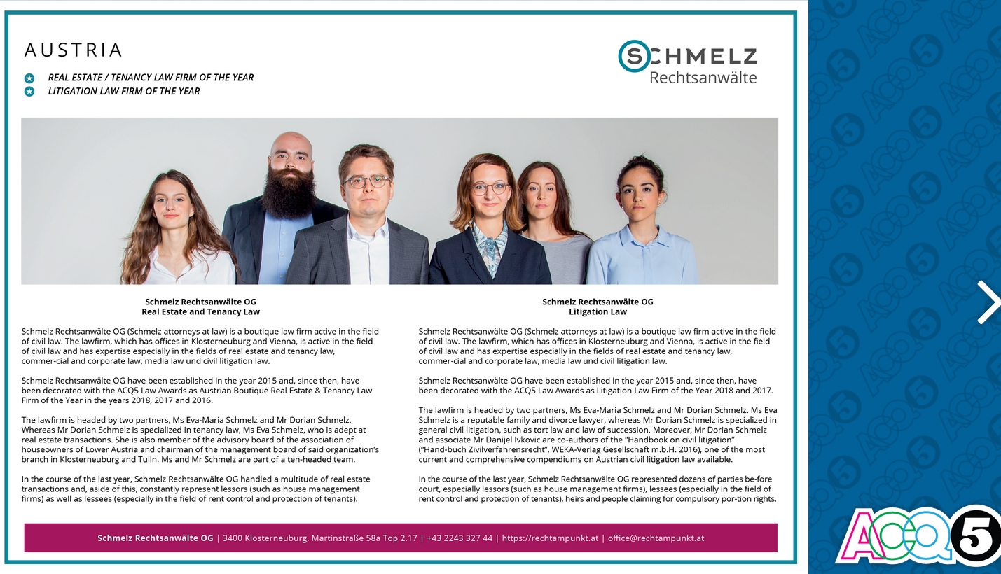 Auszeichnung für Schmelz Rechtsanwälte