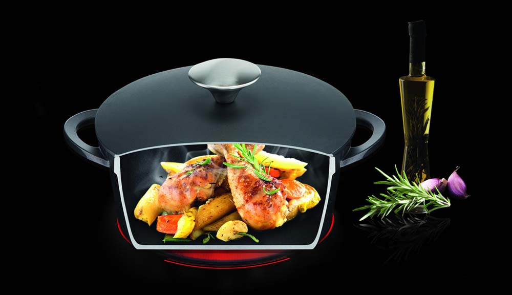 Neue Aluguss-Topf-Serie mit Deckel Trattoria von Tefal