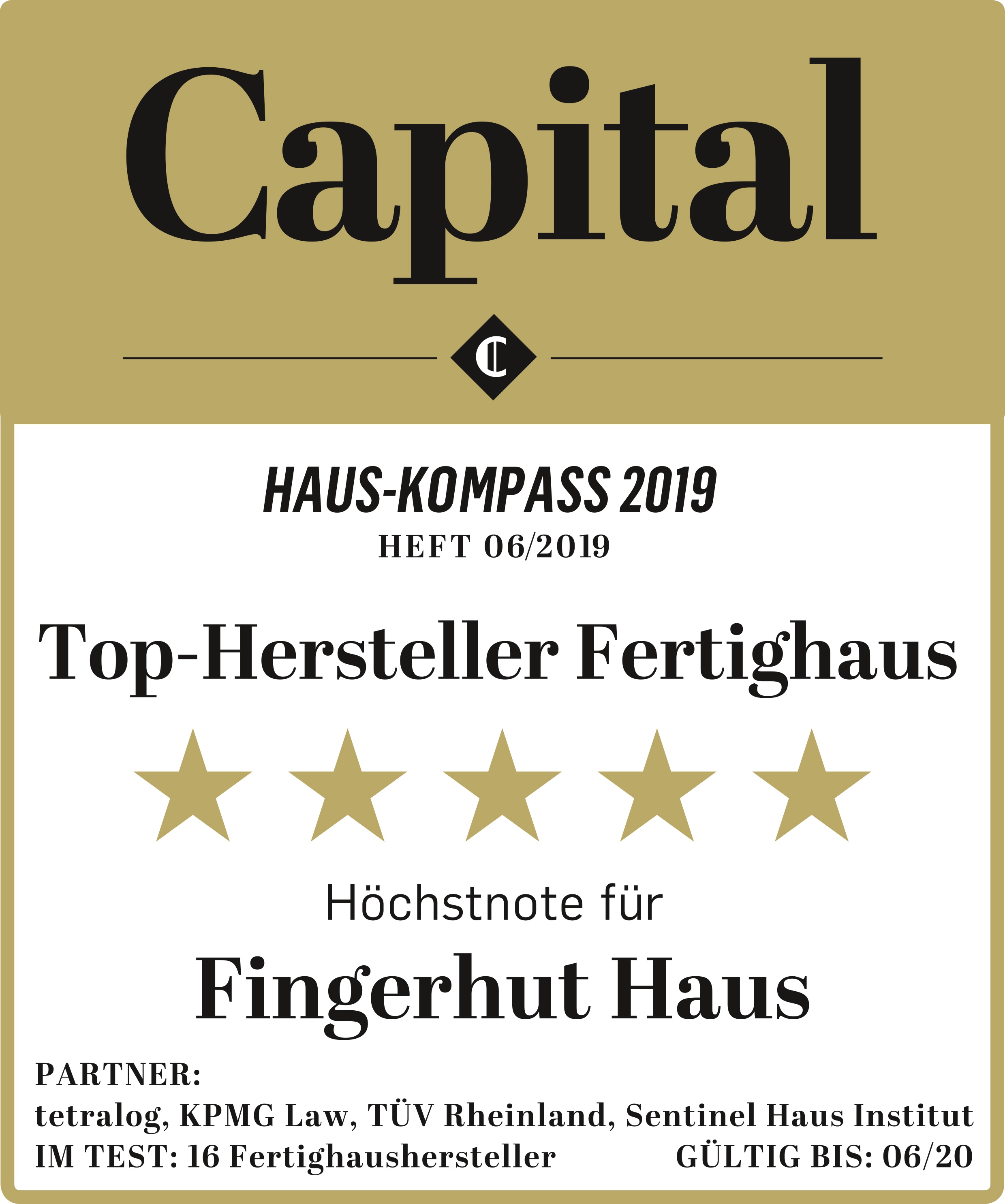 Fingerhut Haus ist Top-Hersteller: Fünf Sterne gemäß „Capital Haus-Kompass“
