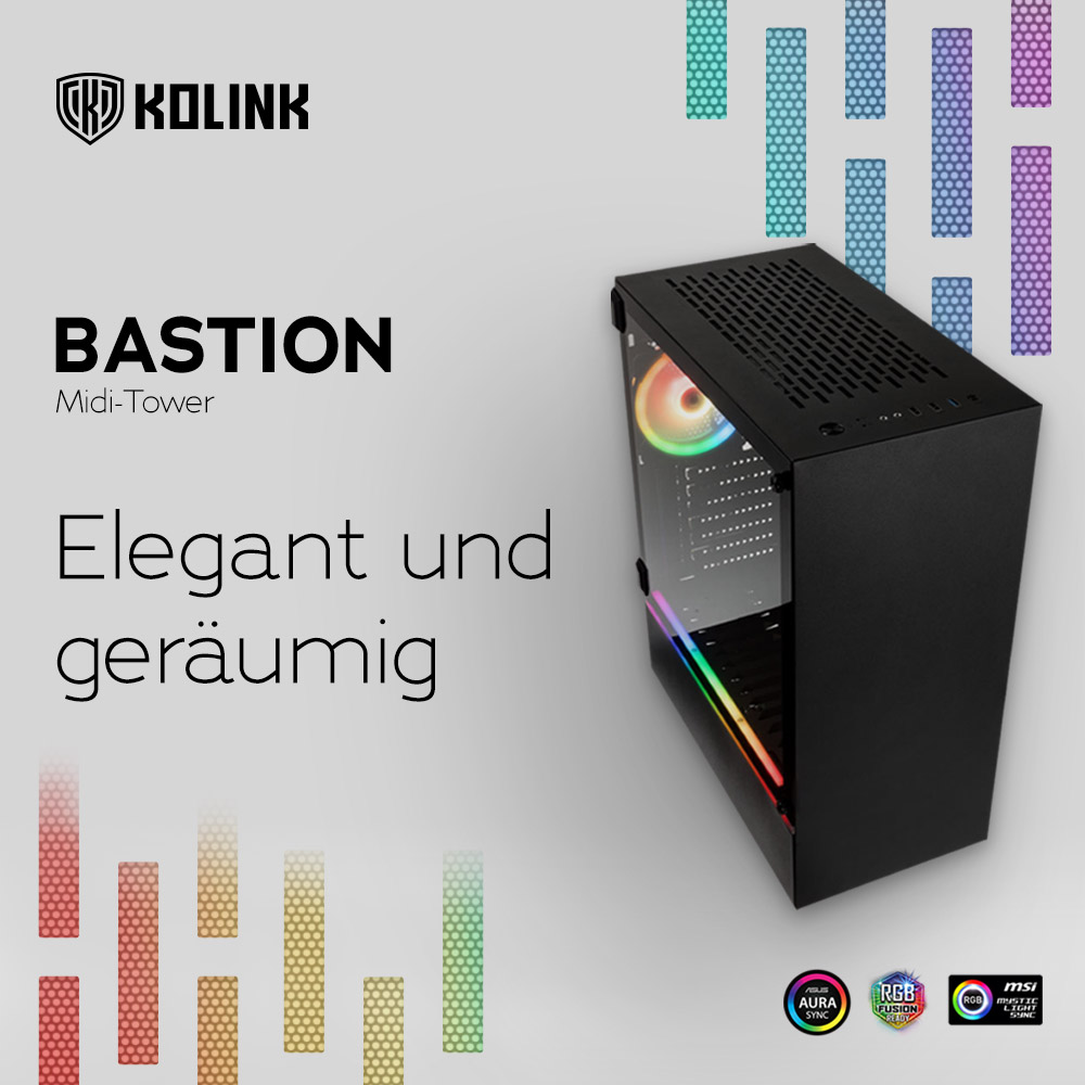 NEU bei Caseking – Kolink Bastion Midi-Tower: Funktionalität elegant präsentiert