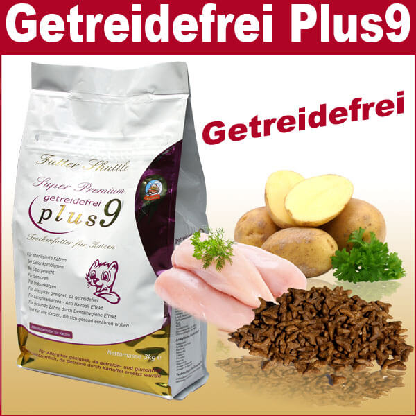 9 x Plus – Getreidefreies Katzenfutter Trockenfutter Plus 9