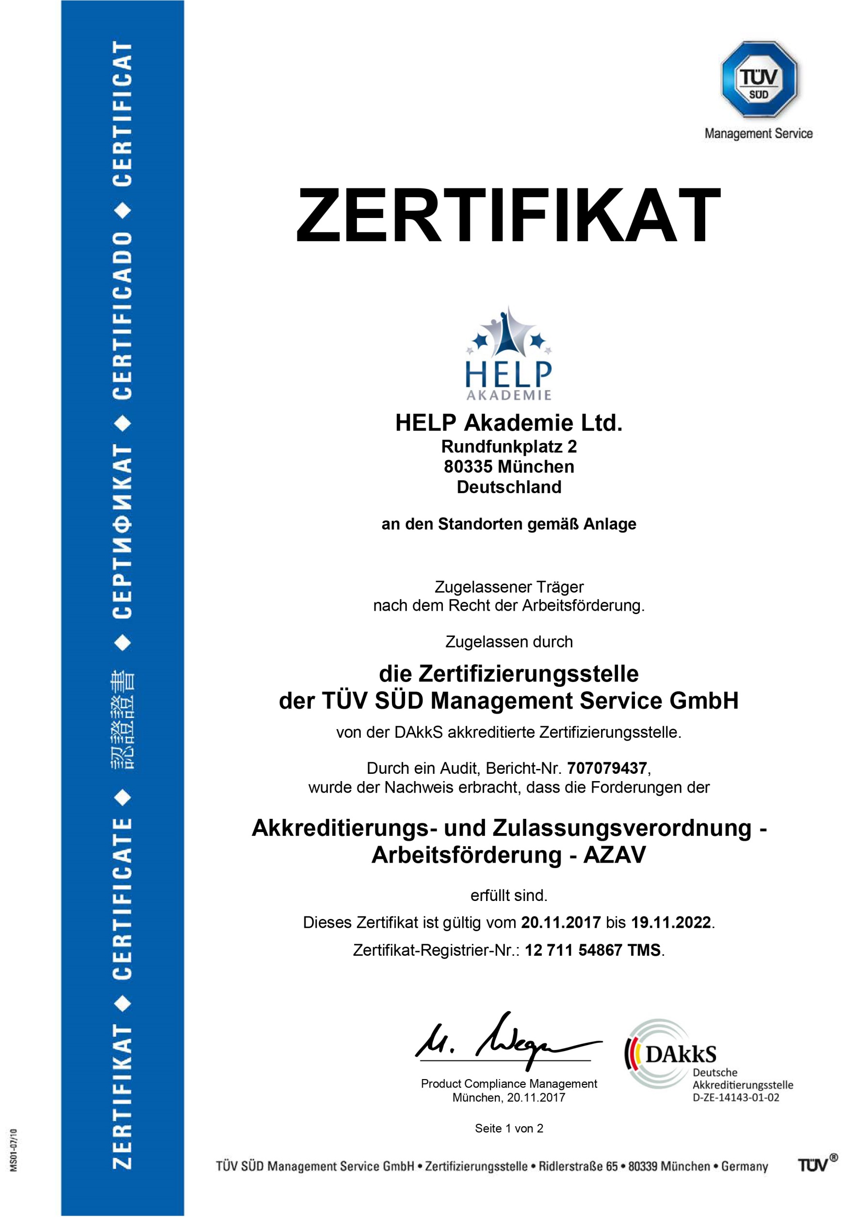 Akademie-Ausbildung zum Berufsbetreuer bei Help in München