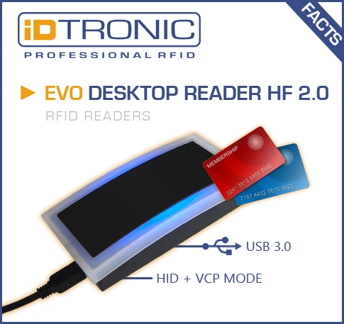 iDTRONICs RFID Desktop Reader EVO HF 2.0: HID oder VCP – Einstellbare Datenausgabe