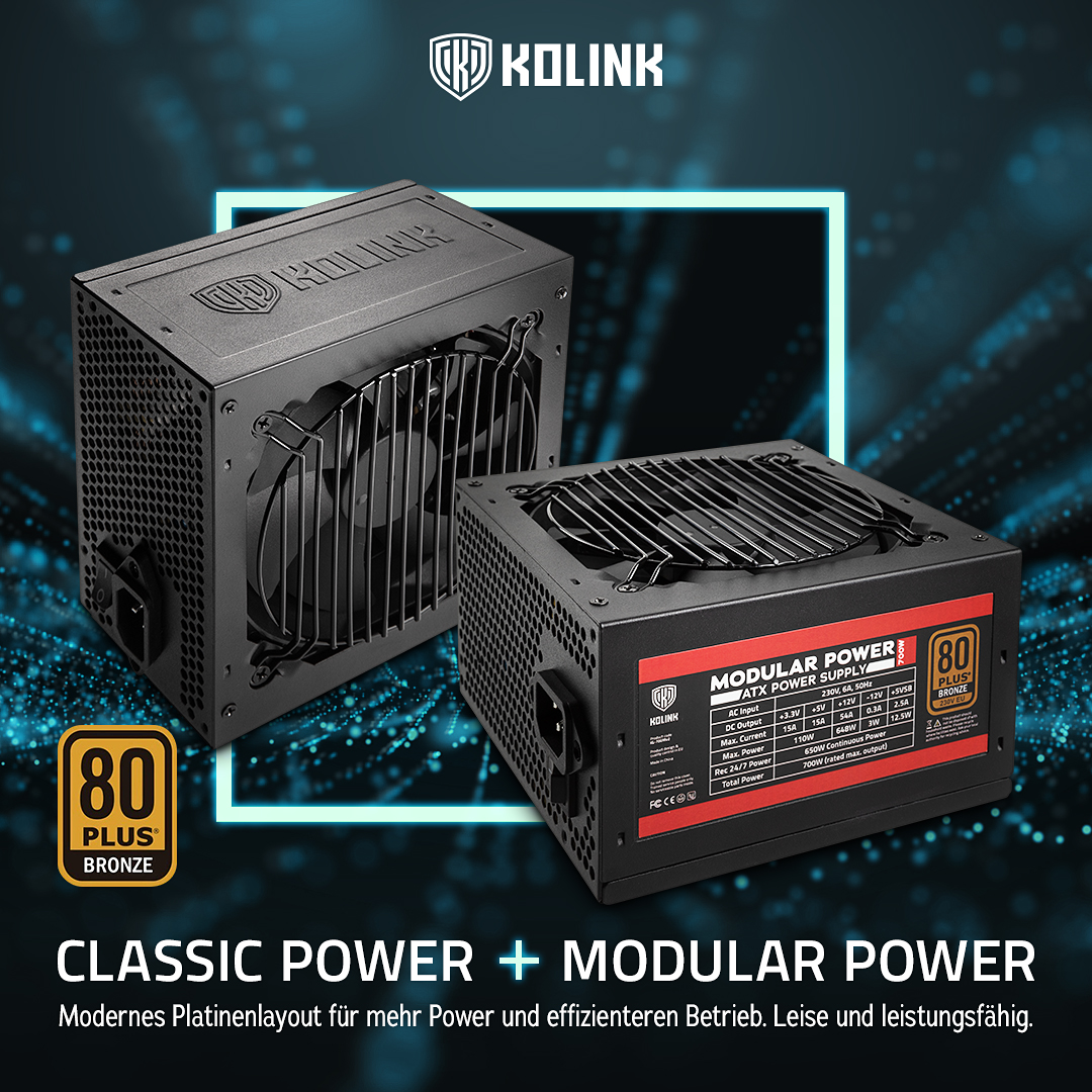 BRANDNEU bei Caseking – Die Kolink Power-Netzteile mit bis zu 700 Watt und 80 PLUS Bronze