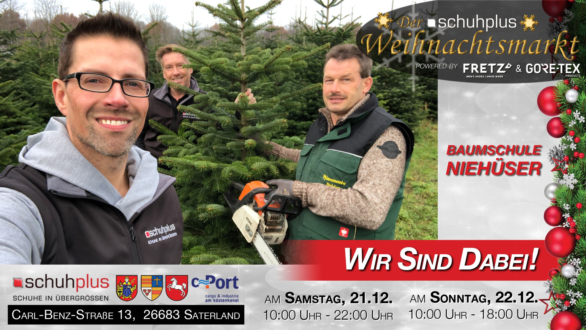 Der erste schuhplus – Weihnachtsmarkt mit Tannen vom Pflanzencenter Niehüser aus Sedelsberg