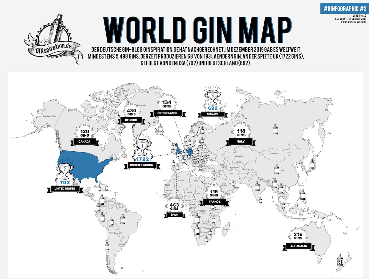 Weltweit über 5.400 unterschiedliche Gins entdeckt.