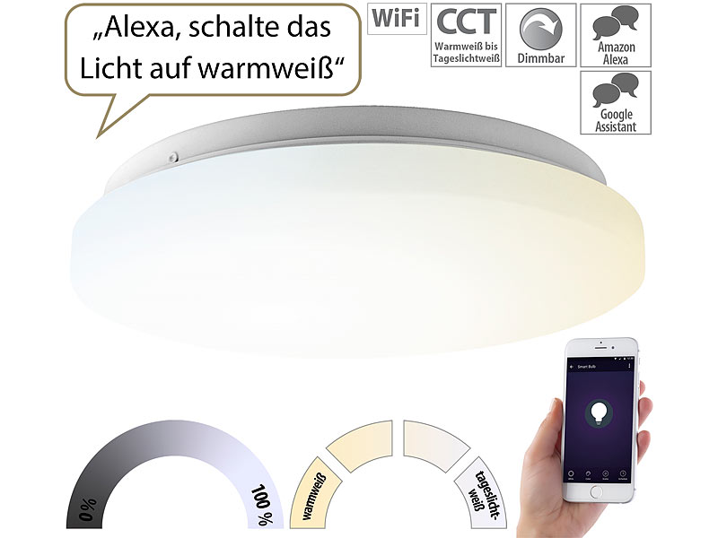 Luminea Home Control WLAN-LED-Deckenleuchte, 36 Watt