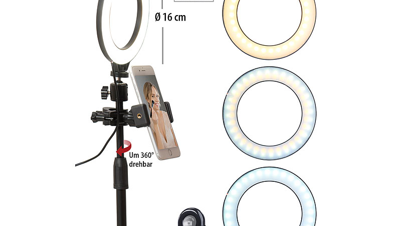 Somikon Professionelles LED-Ringlicht für Smartphones