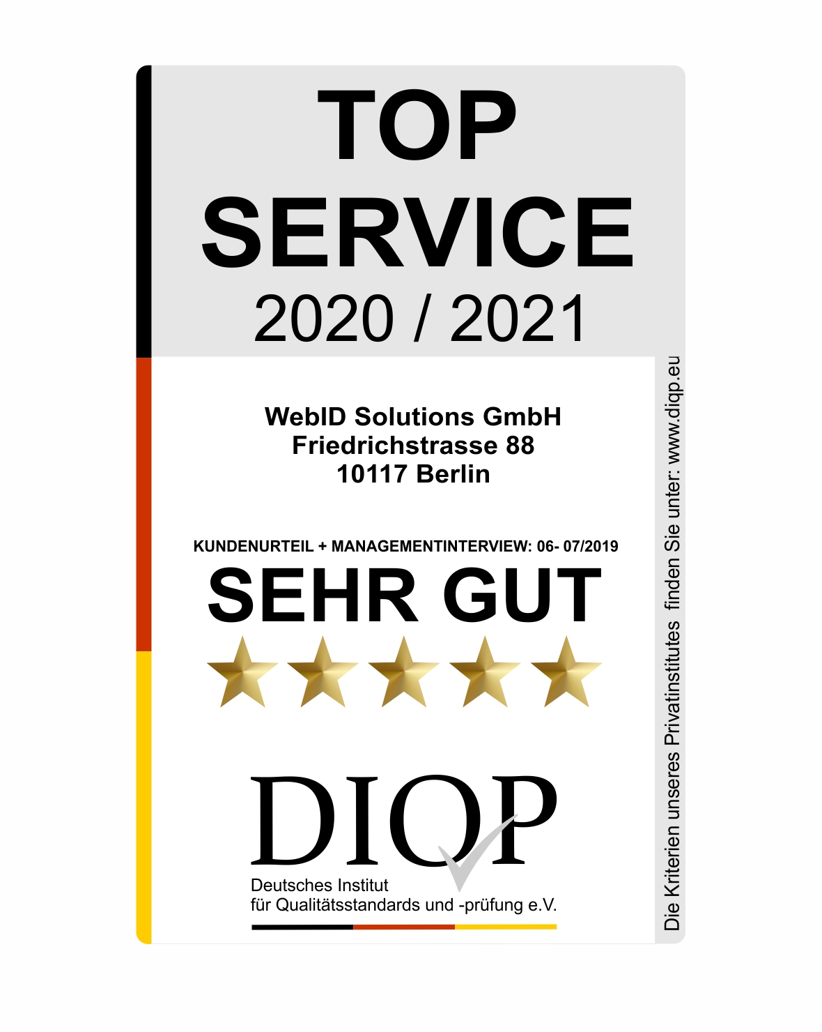 WebID Solutions mit Top Service (DIQP) ausgezeichnet