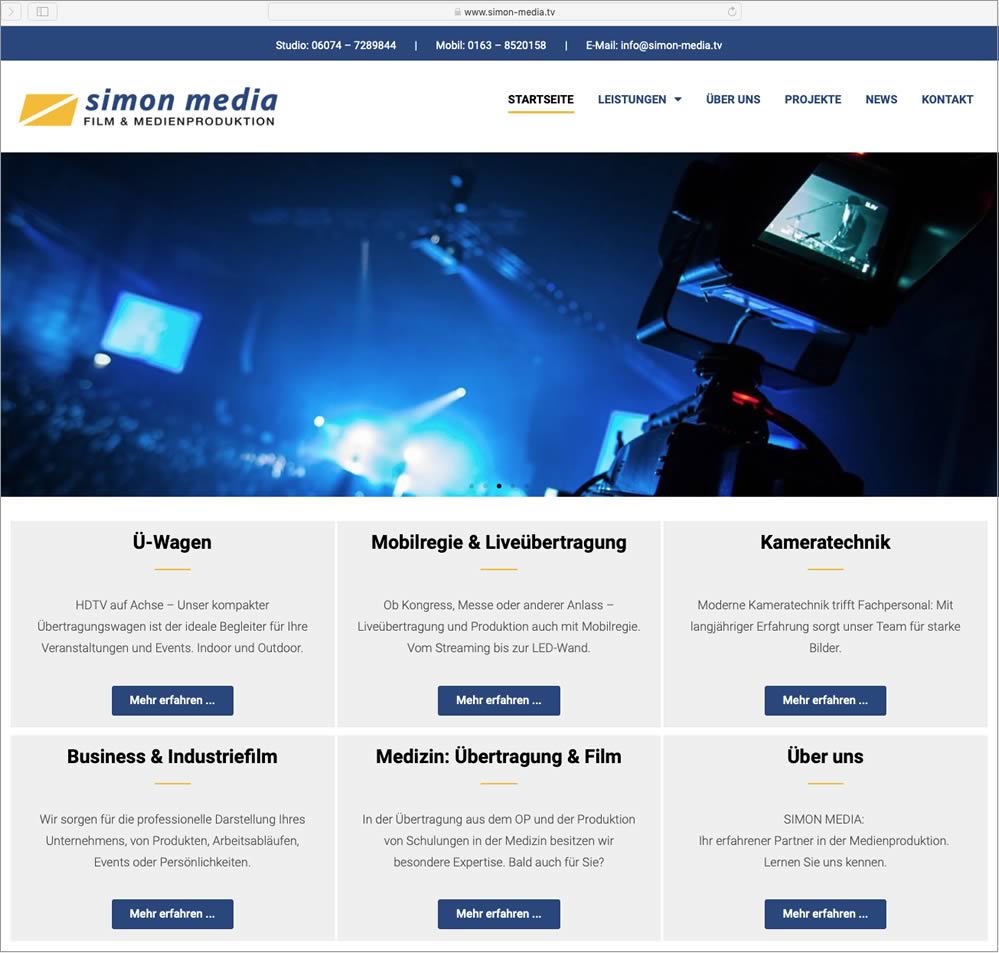 SIMON MEDIA Film und Medienproduktion präsentiert sein Angebot auf einer neuen Internetseite