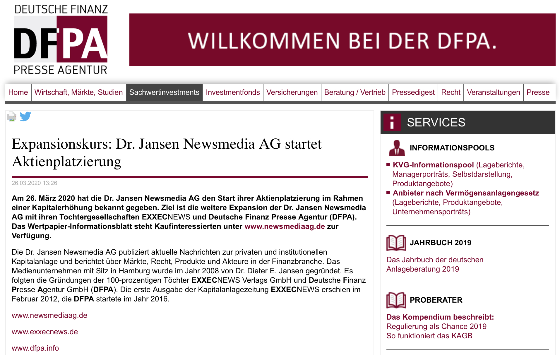 Expansionskurs: Dr. Jansen Newsmedia AG startet Aktienplatzierung