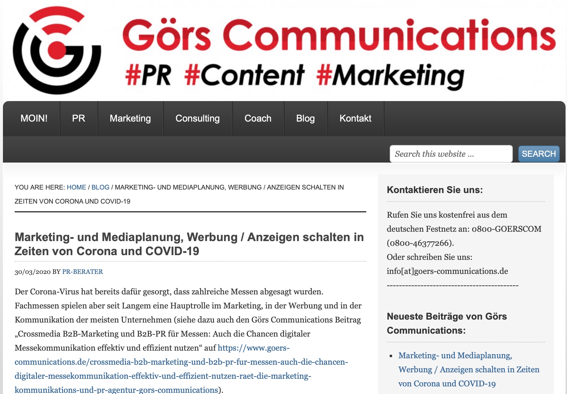 Görs Communications rät zur digitalen Marketing- und Mediaplanung in Zeiten von Corona und COVID-19