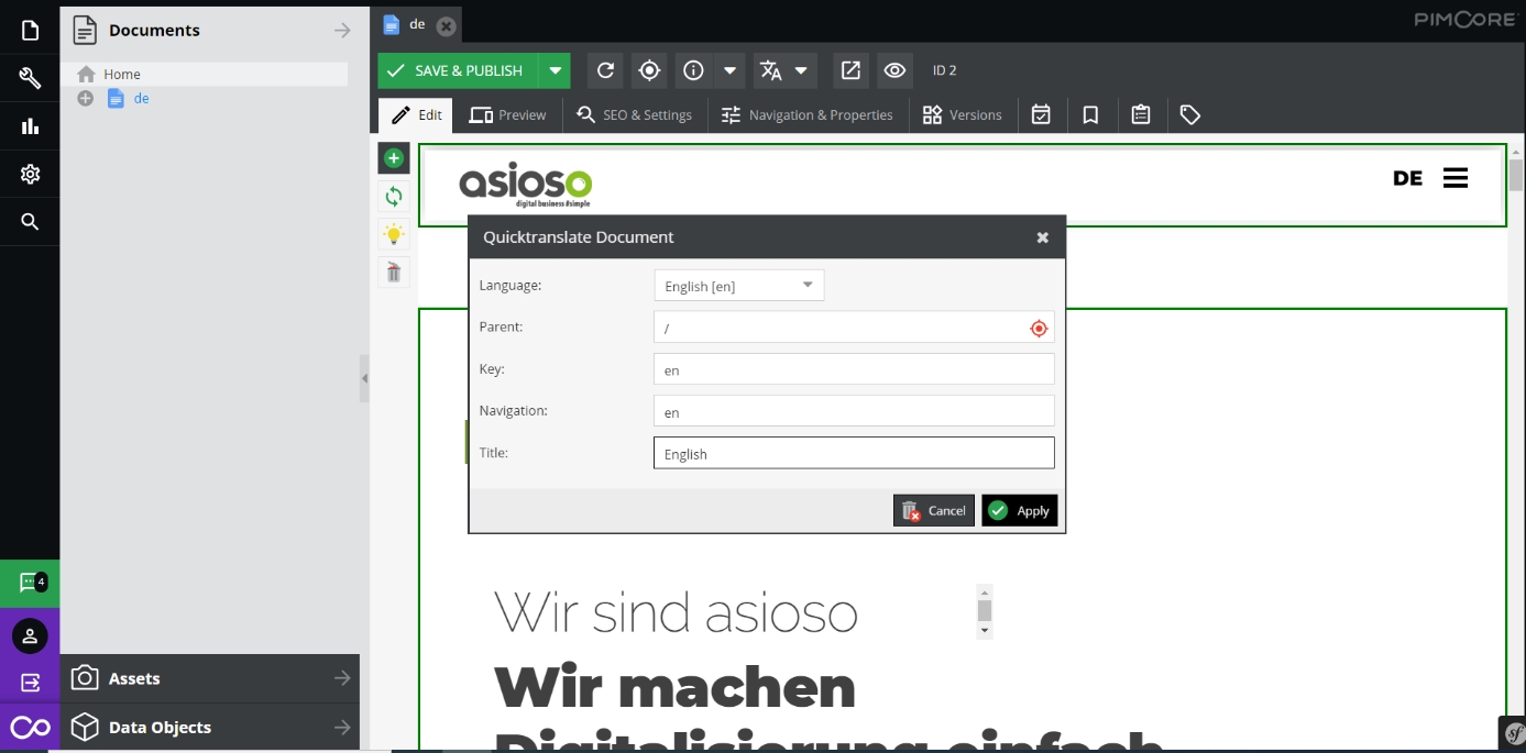 asioso entwickelt DeepL QuickTranslate für Pimcore