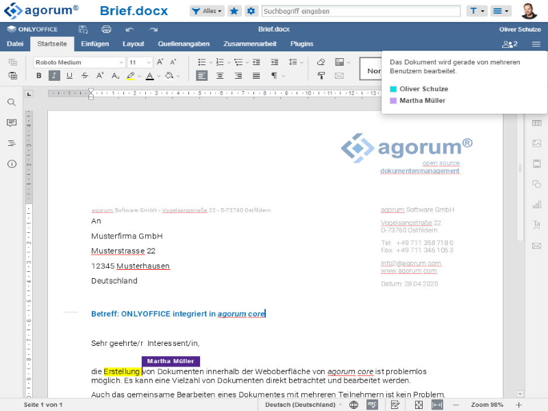 New Work im Blick: agorum integriert ONLYOFFICE in webbasierte Digitalisierungsplattform