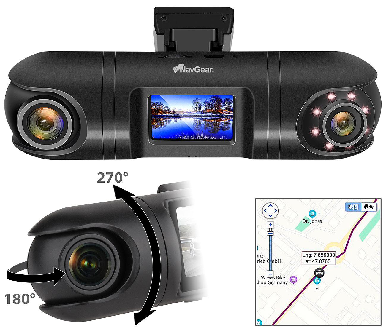 NavGear QHD-Dual-Dashcam MDV-5600.dual mit 2 Kameras