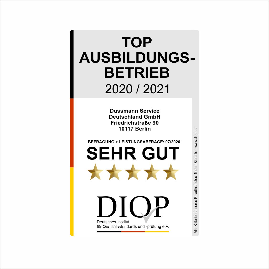 Top Ausbildungsbetrieb (DIQP) für die Dussmann Service GmbH