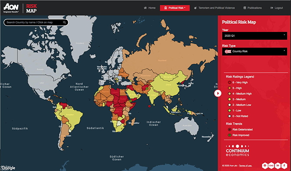 Aon Risk Maps 2020:  Keine sicheren Blue-Chip-Länder mehr