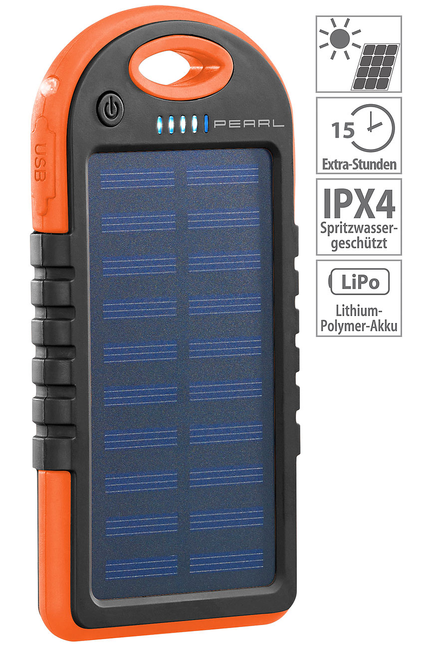 PEARL Solar-Powerbank PB-30.s mit Taschenlampe