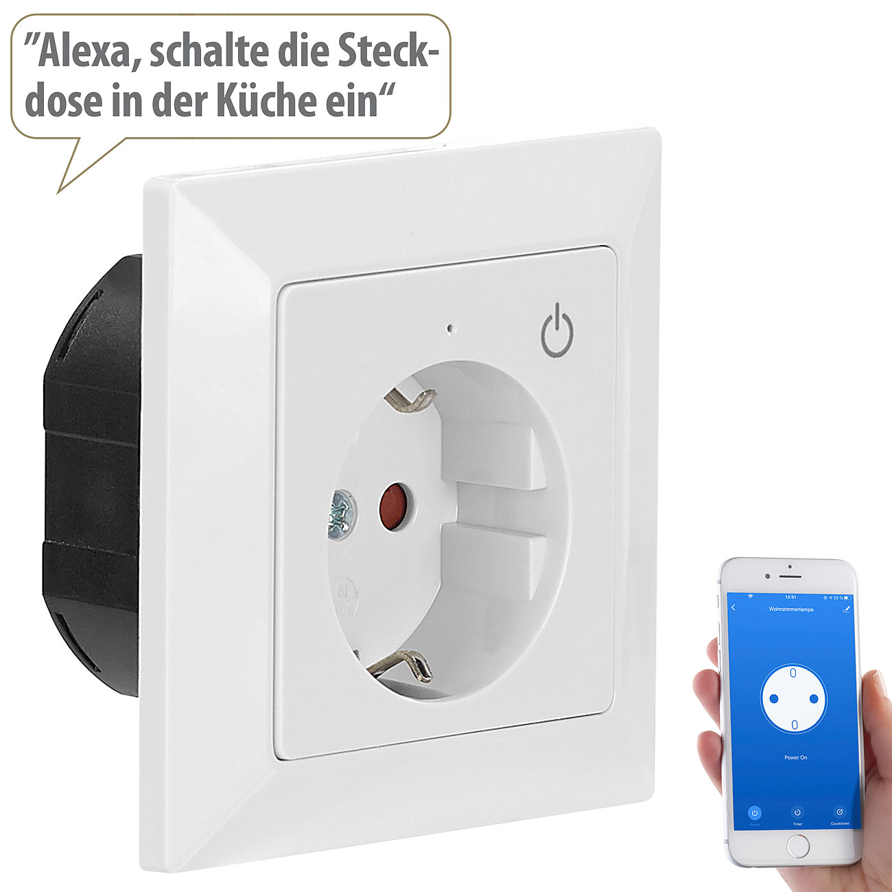 Luminea Home Control WLAN-Unterputz-Steckdose mit App