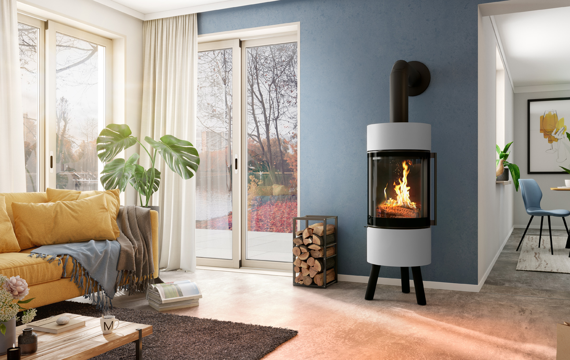 Gestochen scharfes Bild: Kaminofen steht wie auf einem Stativ