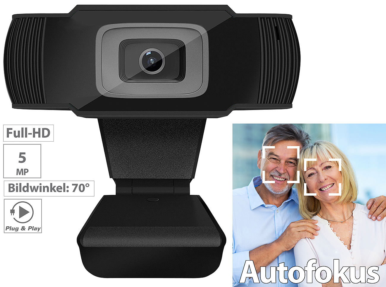 Somikon Full-HD-USB-Webcam mit 5 MP, Autofokus & Mikrofon