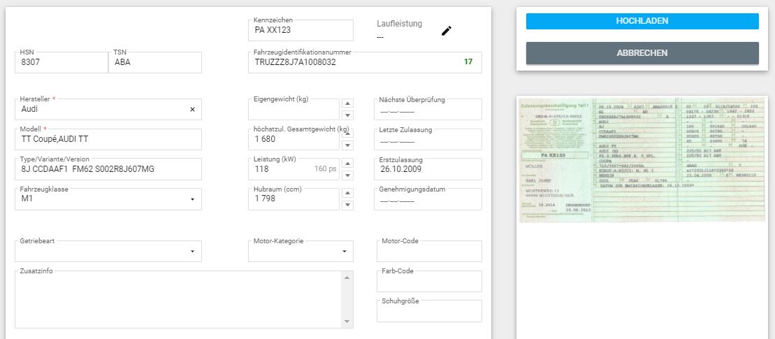 Automatische Fahrzeugscheinerkennung