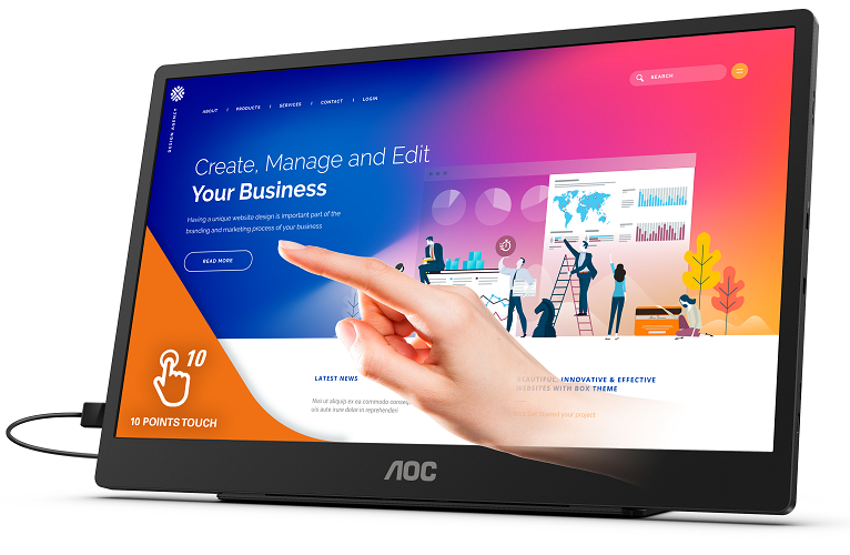 AOC präsentiert tragbares 15,6″-Display mit 10-Punkt-Touchfunktionalität: 16T2