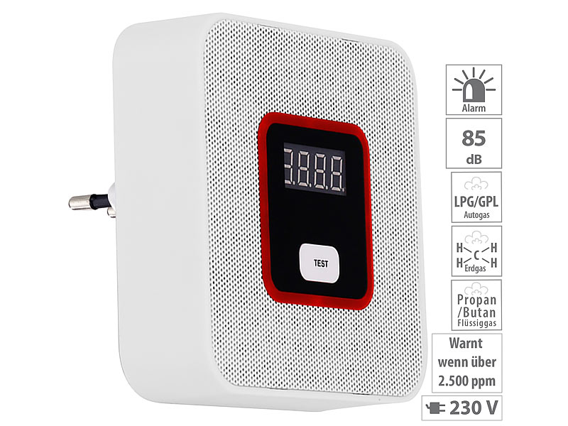 VisorTech Steckdosen-Multi-Gasmelder, 85 dB