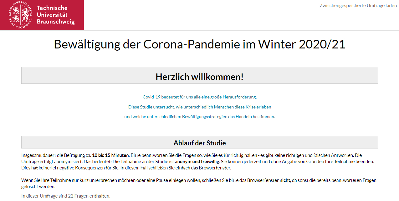 TU Braunschweig startet große Online-Studie zum Lockdown in Deutschland, Österreich und der Schweiz