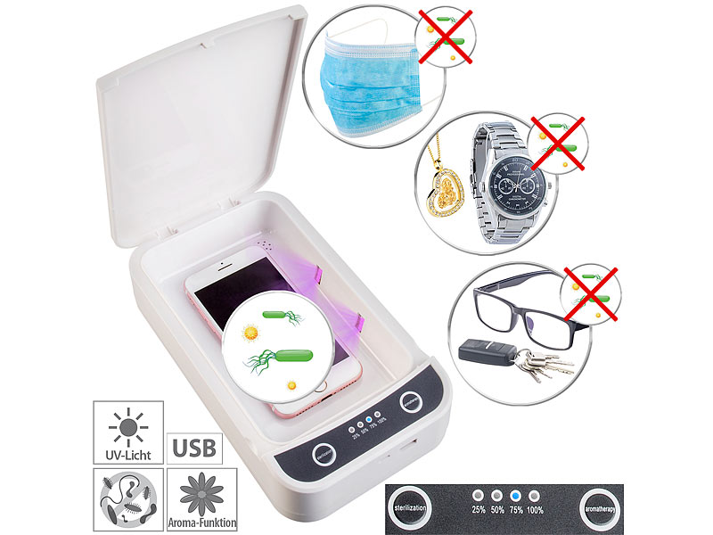 Somikon UV-Desinfektions-Box für Smartphone, Brille, etc.