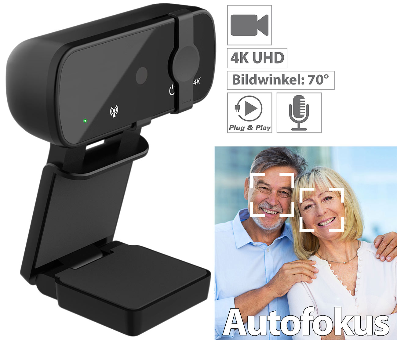 Somikon 4K-USB-Webcam mit Linsenabdeckung und Autofokus