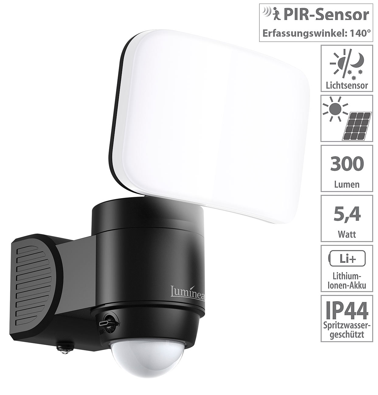 Luminea Kabelloser LED-Außenstrahler + Bewegungsmelder