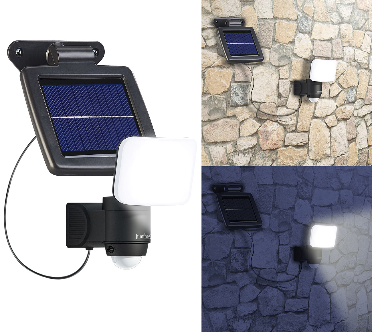 Luminea Solar-LED-Wandfluter für außen, PIR-Sensor