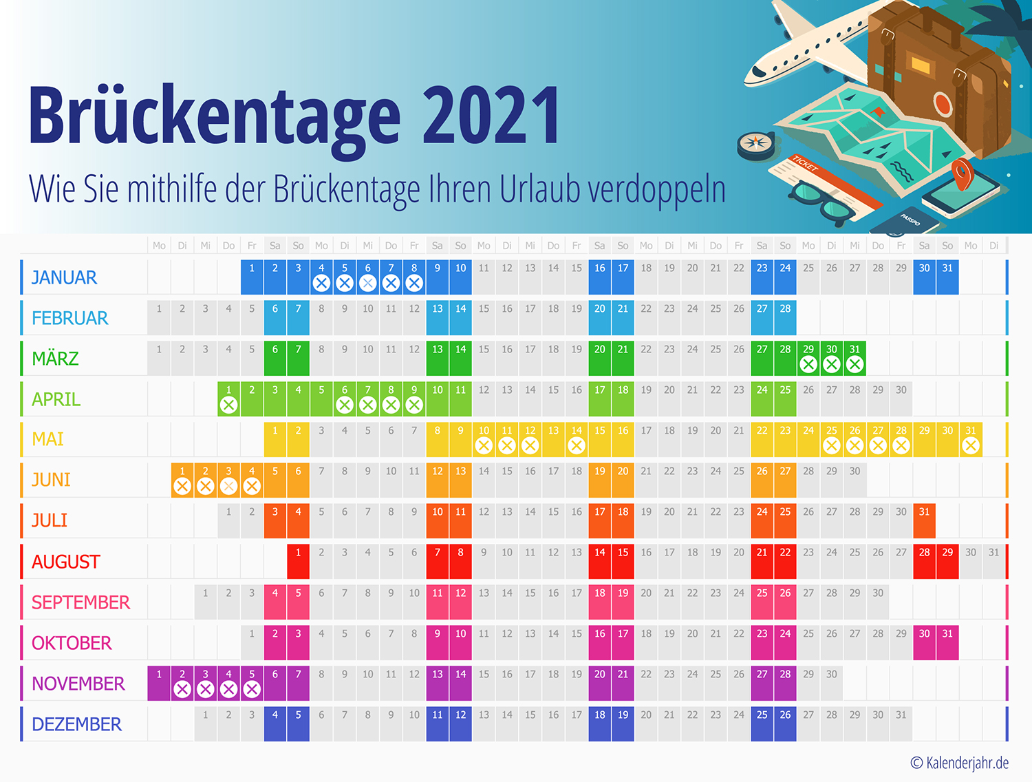 Brückentage 2021: So verdoppeln Sie Ihren Urlaub!