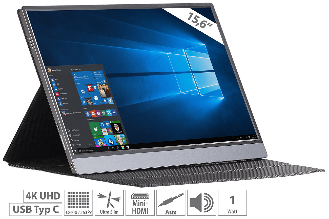 auvisio Mobiler IPS-Monitor EZM-300, 4K UHD (15,6″)