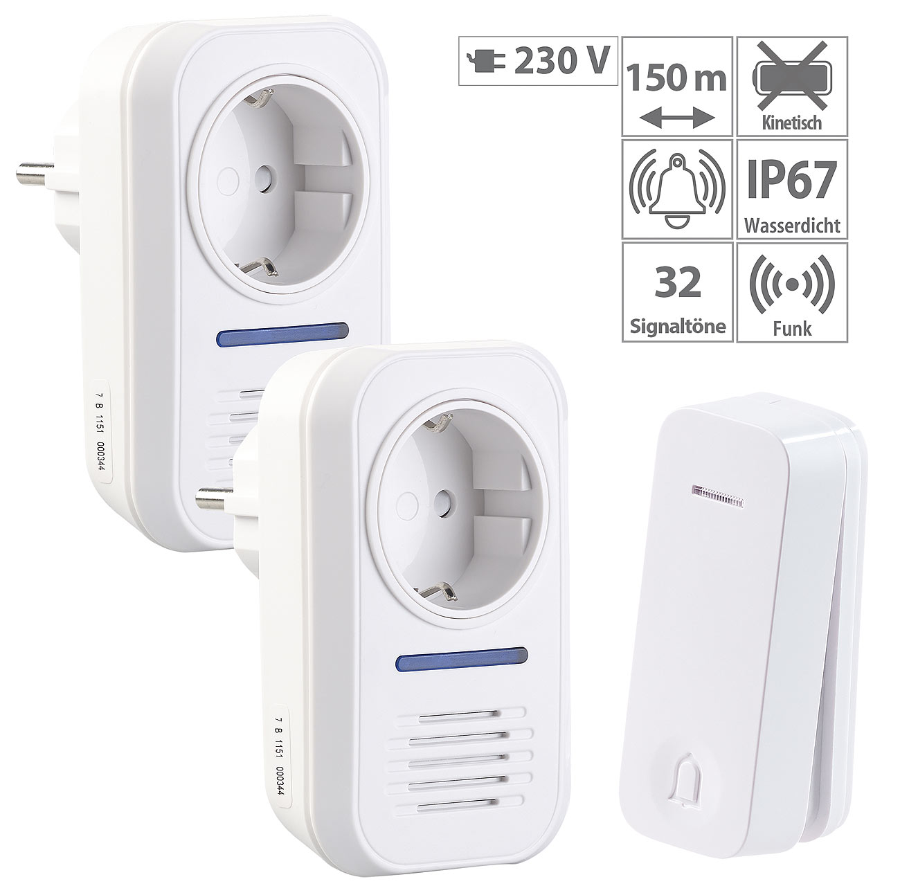 CASAcontrol 2 Steckdosen-Funkklingeln, kinetischer Taster