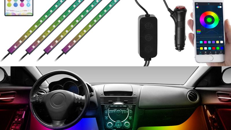 Lescars 4er-Set Kfz-LED-RGB-Streifen mit Fernbedienung