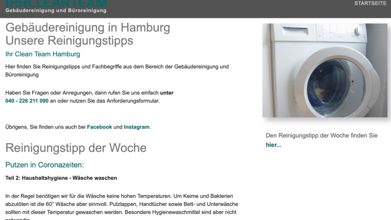 Die Reinigungsexperten von Ihr Clean Team Hamburg geben Reinigungstipps online