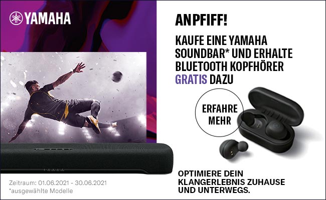 Anpfiff für besten Klang – jetzt Yamaha Soundbar kaufen und Bluetooth-Kopfhörer geschenkt bekommen