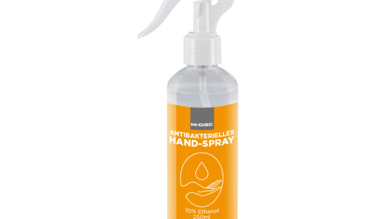 Neu bei MrDISC: Antibakterielles Spray mit personalisiertem Label für Hände und Flächen