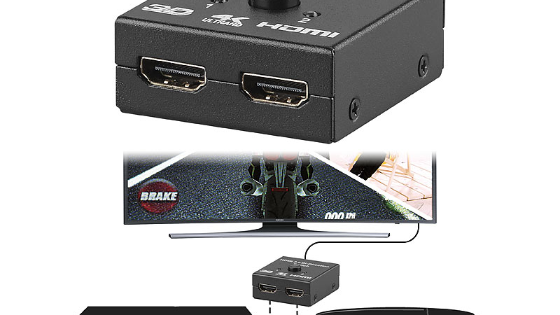 auvisio 2-Port-HDMI-2.0-Splitter & -Switch