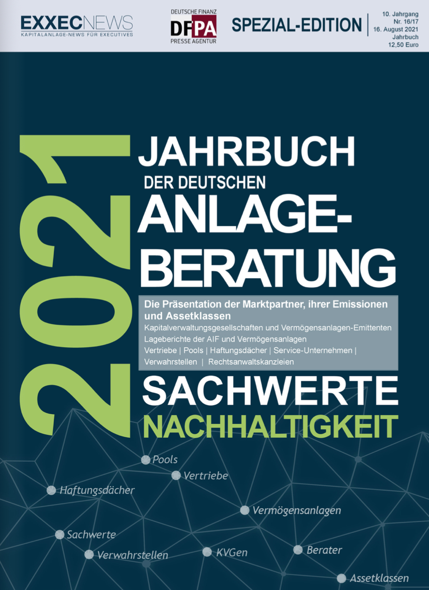 Sustainable finance: Das „Jahrbuch der Deutschen Anlageberatung 2021“ porträtiert die deutsche Sachwert-Anlagebranche