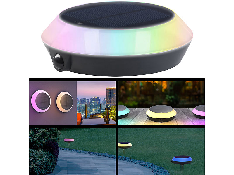 Lunartec Solar-Outdoor-Leuchte mit RGB-CCT-LEDs „Regenbogen“