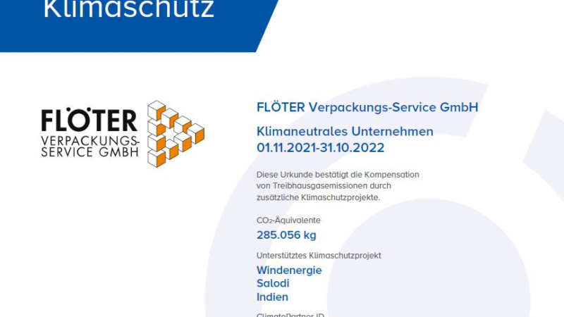 Flöter ist seit 1. November klimaneutrales Unternehmen