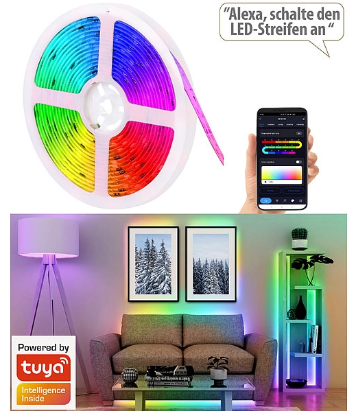 Luminea Home Control WLAN-RGBIC-LED-Lichtstreifen