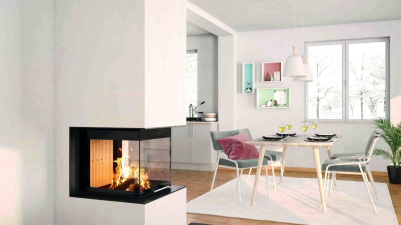 Moderne Wohnraumgestaltung: Ruhe und Kraft im Feuer vereint