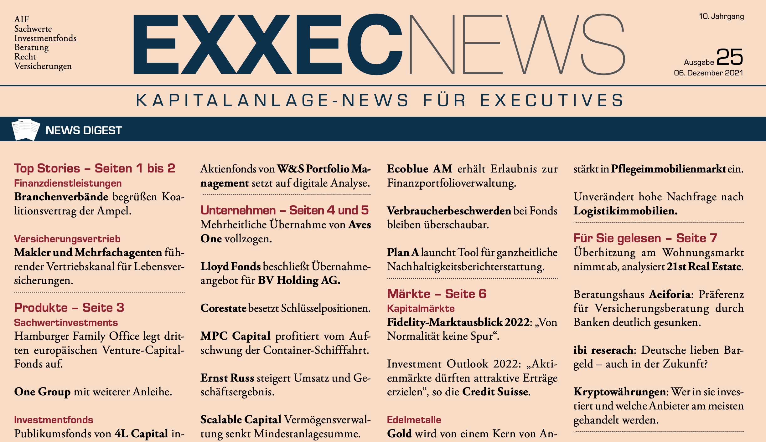 Kapitalanlagezeitung EXXECNEWS: Aktuelle Ausgabe 25/2021 erschienen