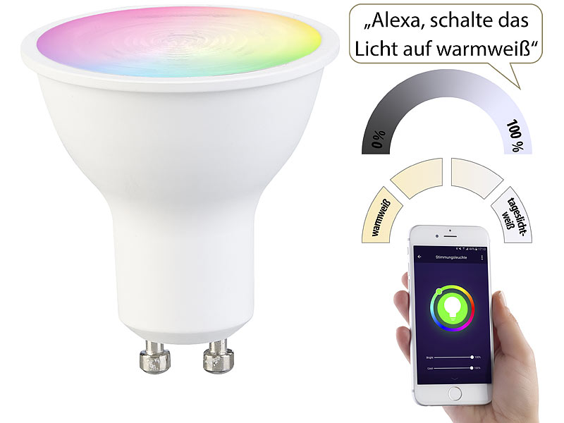 Luminea Home Control WLAN-LED-Spot LAV-215.rgbw, GU10