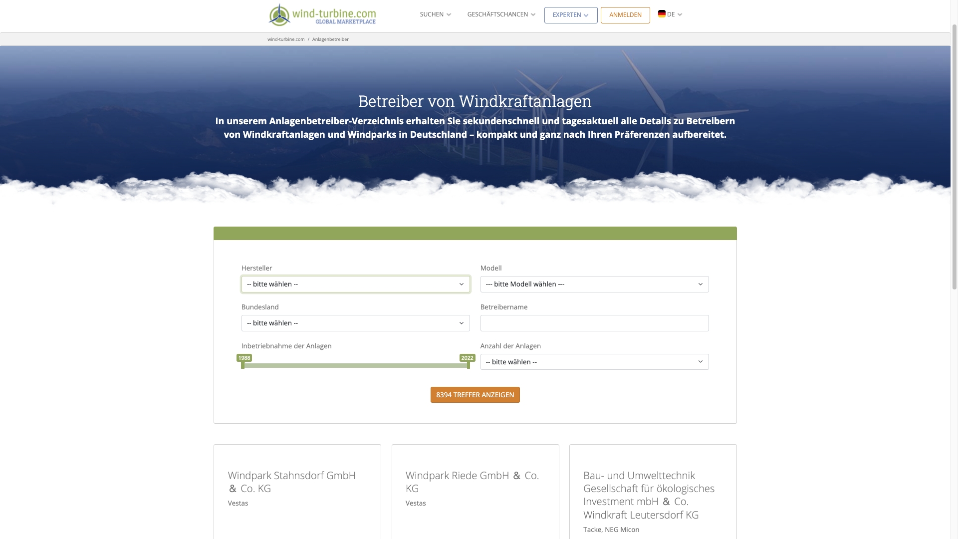 Windkraftanlagen-Betreiberverzeichnis geht online auf wind-turbine.com